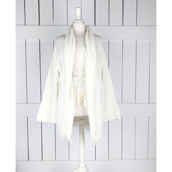 Cold Water Creek duster cardigan sweater/fringe ivory cardigan/large - Picture 1 of 4